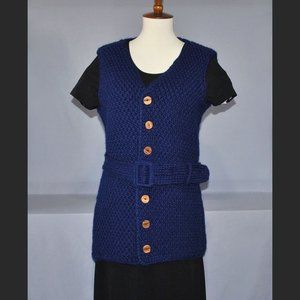 Vintage Handmade Sweater Vest Women's Size Medium Large Blue Chunky Knit Vest
